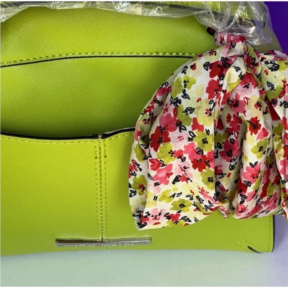 Steve Madden Lime Green Saffiano Satchel Crossbody Bag with Floral Scarf Chic